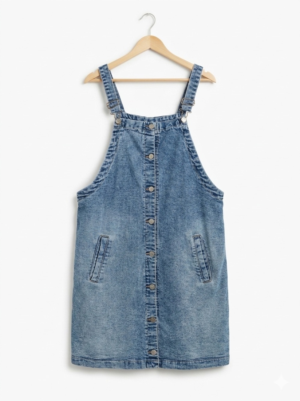 Celebrity Pink Blue Denim Button-Front Overall Dress